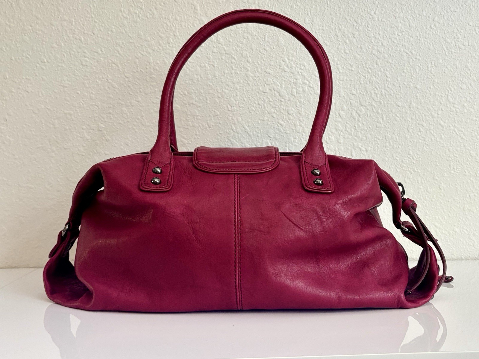 Botkier Trigger Satchel Red Leather Multi Pocket Silver Hardware NWOT