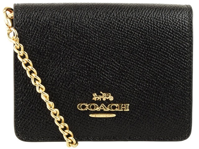 Authentic Coach Mini Wallet On A Chain C0059 Leather Black