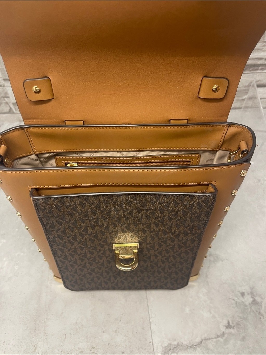 Michael Kors Manhattan Backpack Satchel & Matching Wallet Brown MK Logo