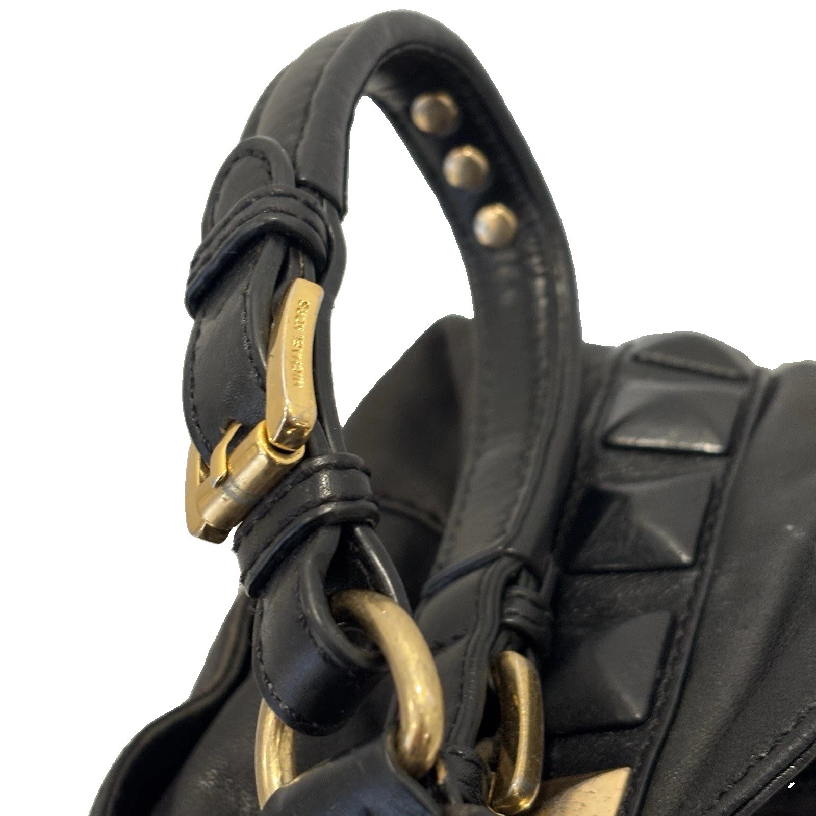 Women’s Michael Kors “Calista” Black Leather Shoulder Bag With Gold Tone Accents