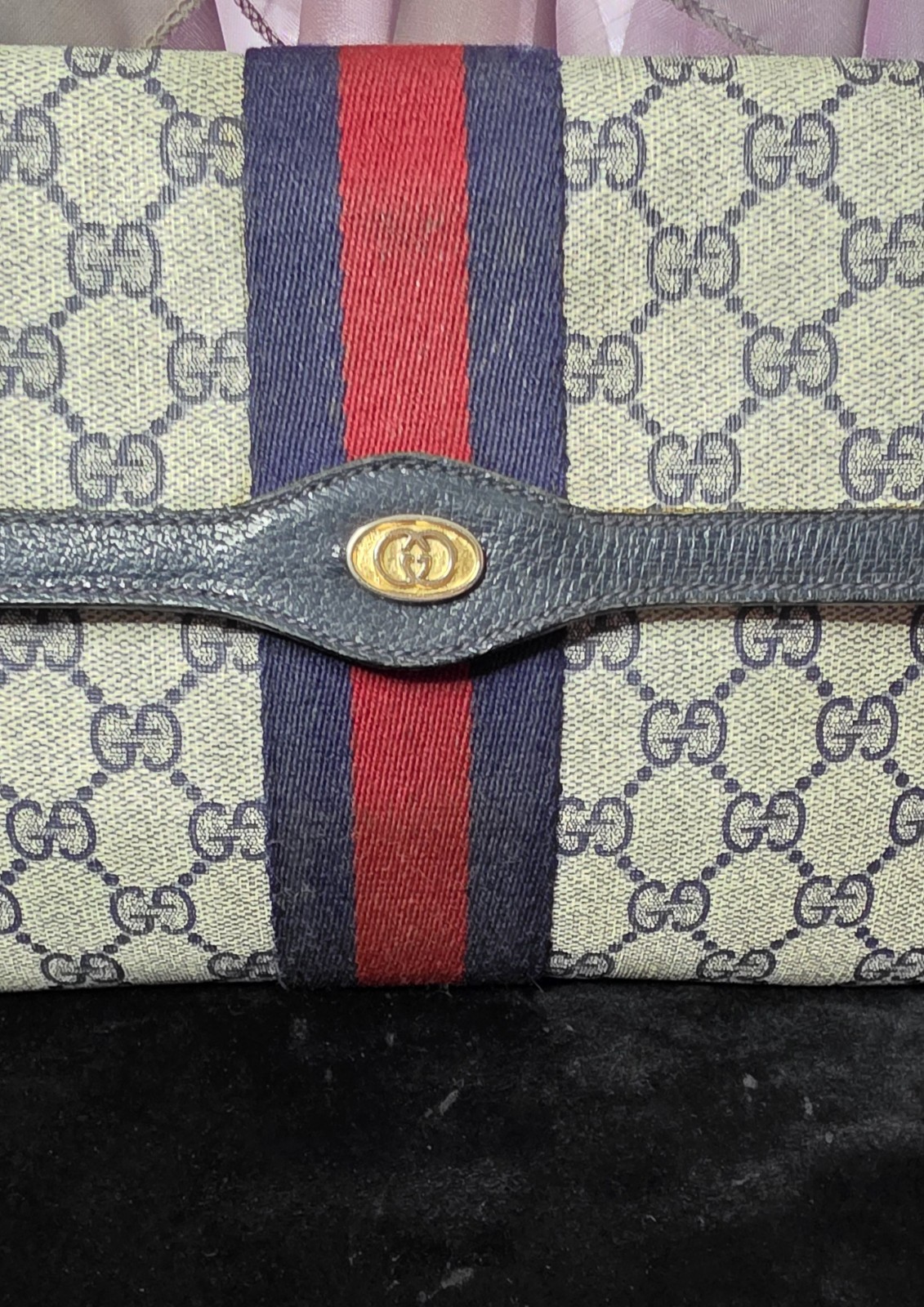 Gucci Vintage GG Web Clutch Blue Canvas