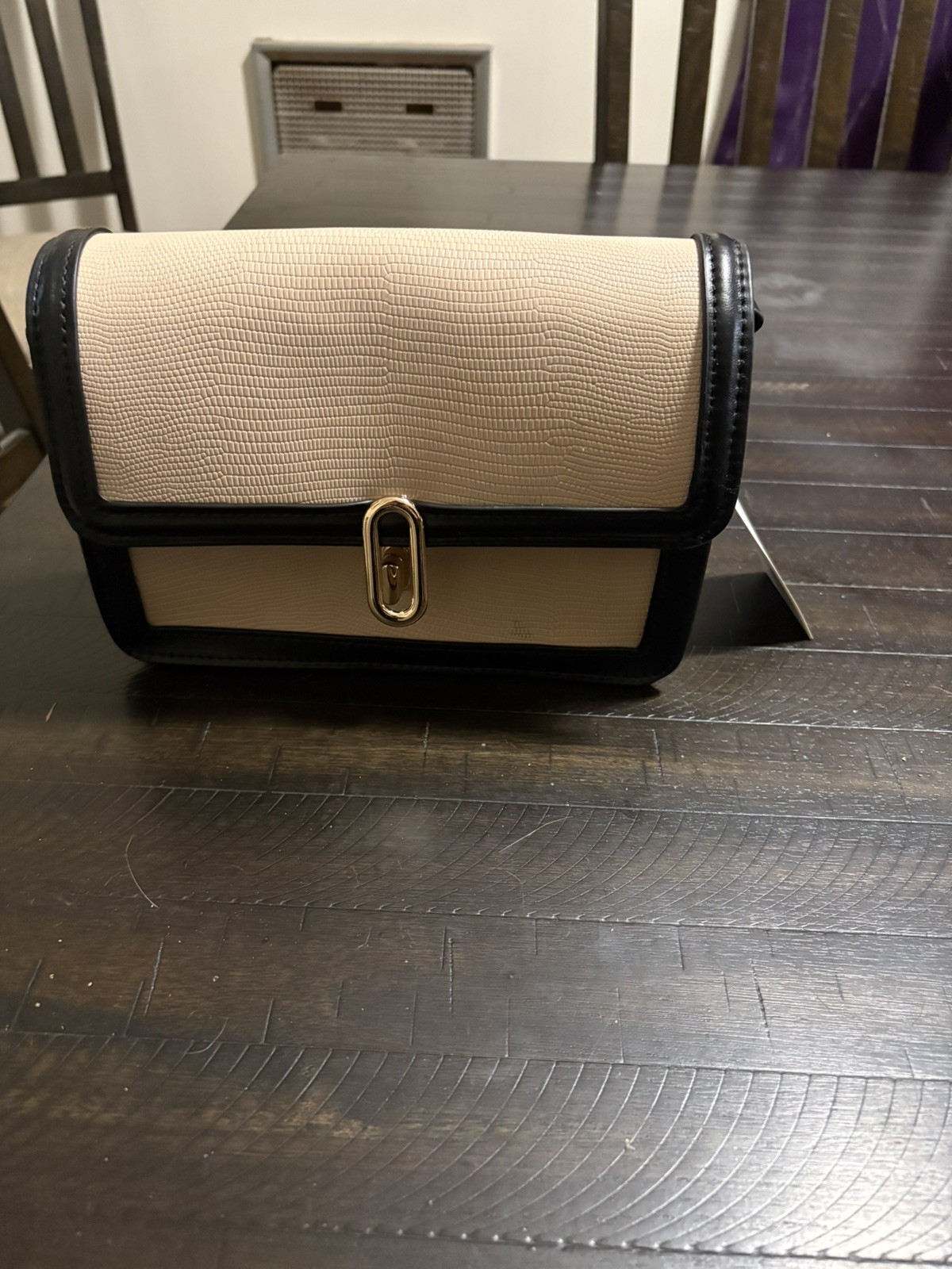 Jules Kay Mia Crossbody Bag Blush Lizard Vegan Leather Embossed Black Trim