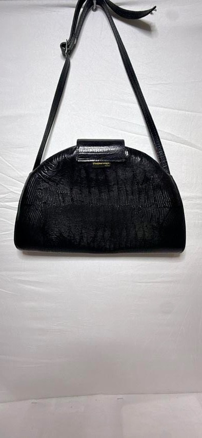 Paquetage Paris Vintage Black Lizard Leather Half Moon Shoulder Crossbody Bag