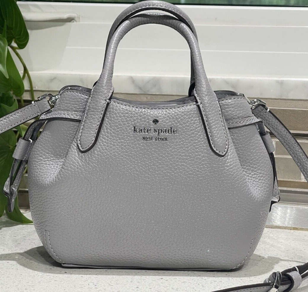 KATE SPADE DUMPLING MINI XS SATCHEL CROSSBODY BAG HOBO PURSE GRAY LEATHER SILVER