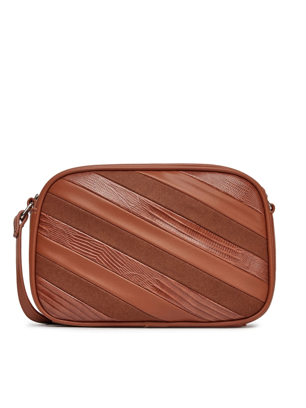 Lasocki Brown Leather Crossbody Bag Zip Shoulder Handbag Adjustable Strap