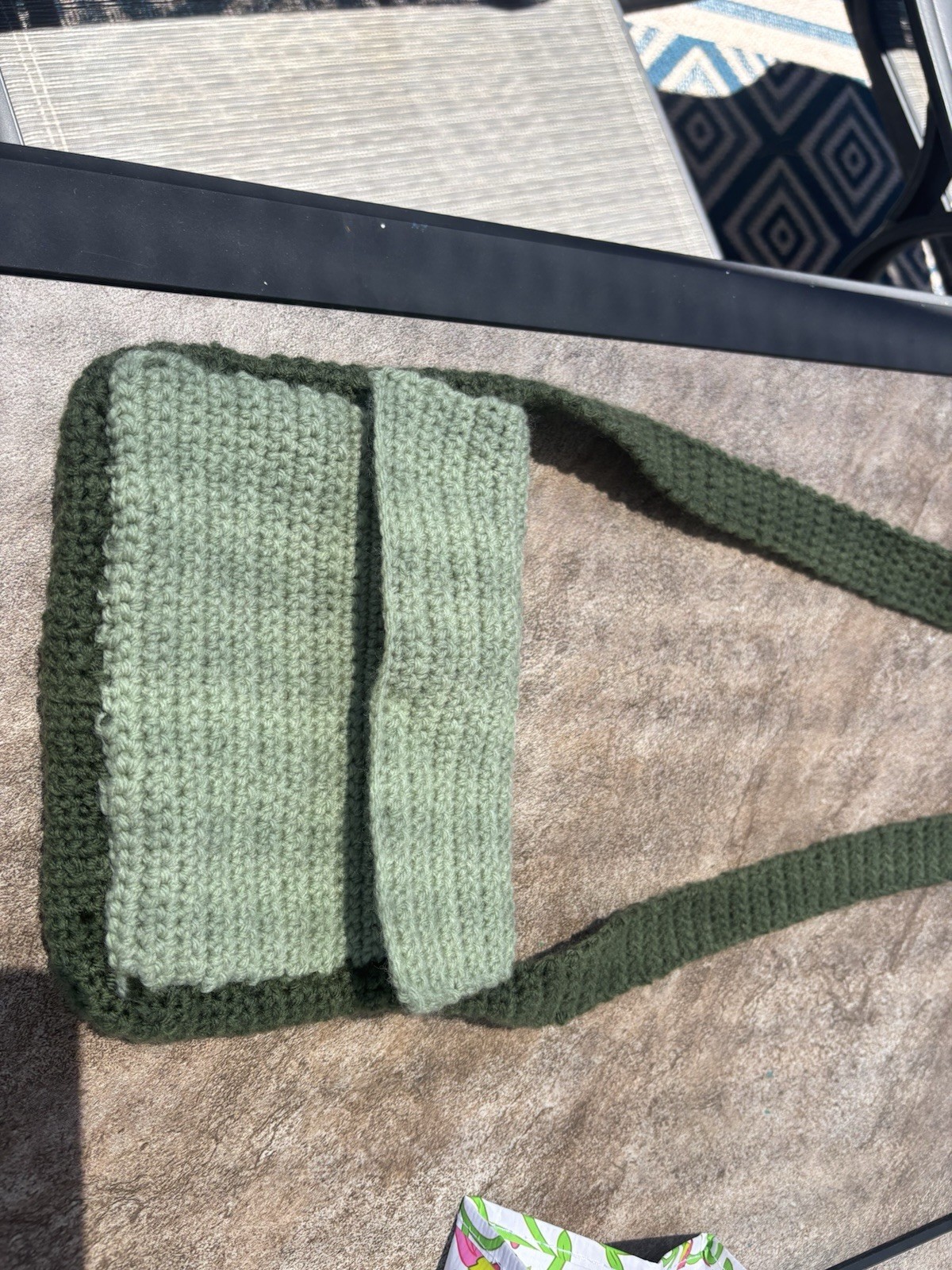 Women’s Green Handmade Crochet Crossbody Bag Solid Rectangle with Long Strap
