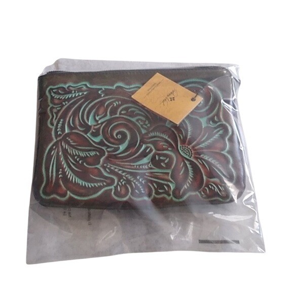 Patricia Nash P349133 Cassini Leather Tooled Turquoise Clutch Wristle…