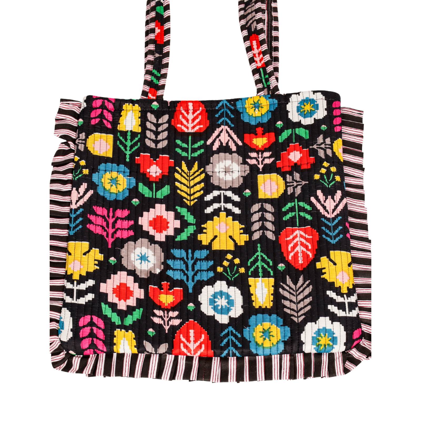 Quilted Ruffle Tote Bag Handmade Multicolor Cotton Boho Shoulder Bag