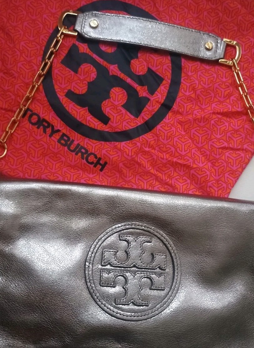 Tory Burch Handbag Shoulder Bag Steel Gray w/Chain Free Shipping w/ Dust Bag New