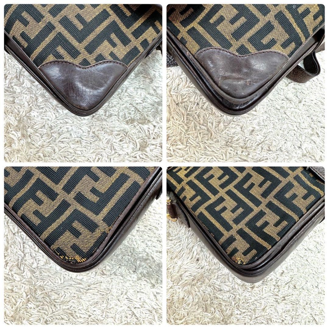 Fendi Zucca FF Monogram Shoulder Bag Vintage Classic Flap Canvas Leather Brown