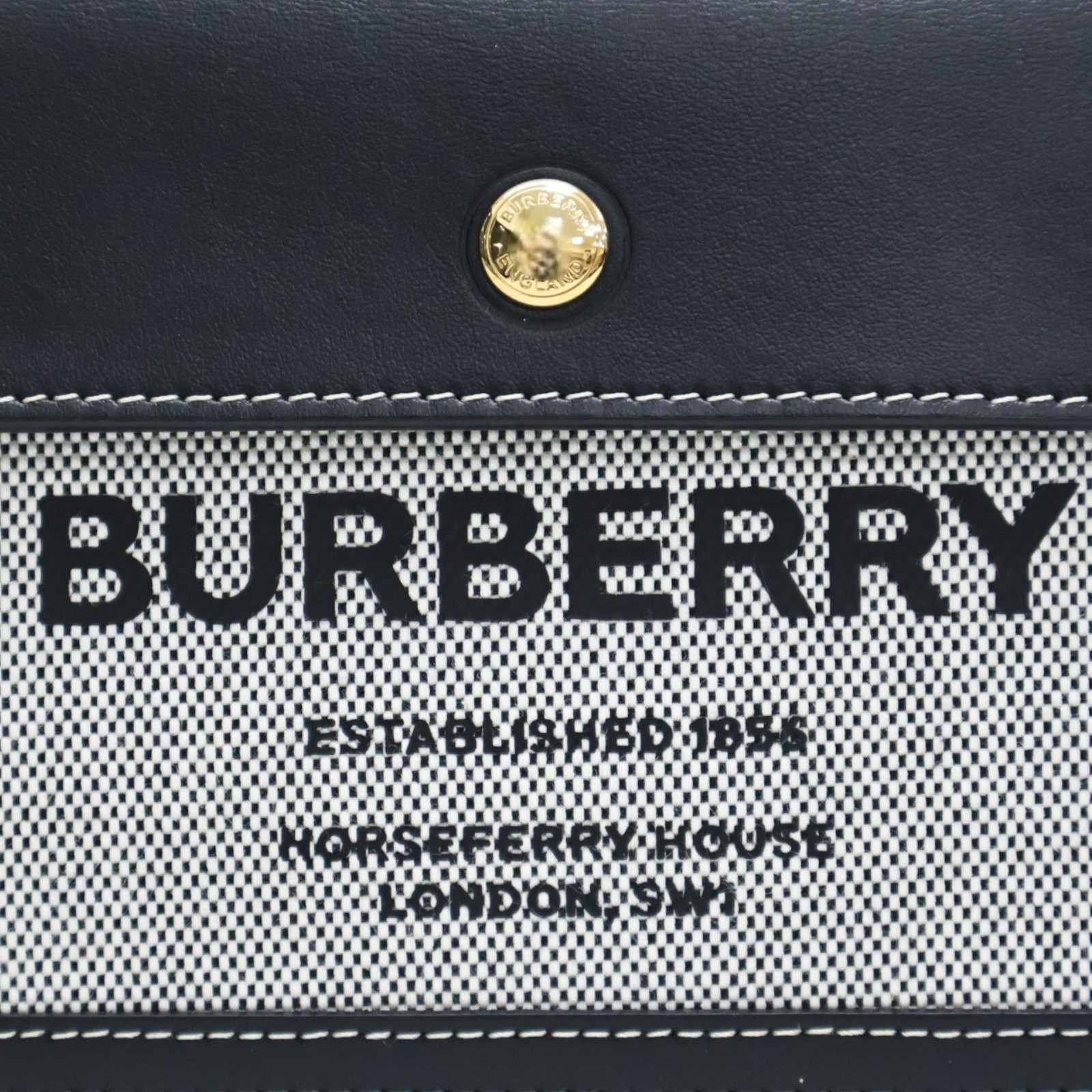 BURBERRY Mini Horseferry Shoulder Bag Grey Canvas Black Calfskin 8042852