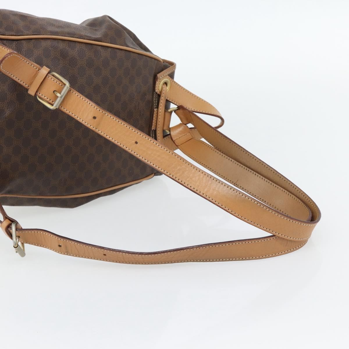 CELINE Macadam Canvas Backpack PVC Leather Brown Gold Auth bs35270