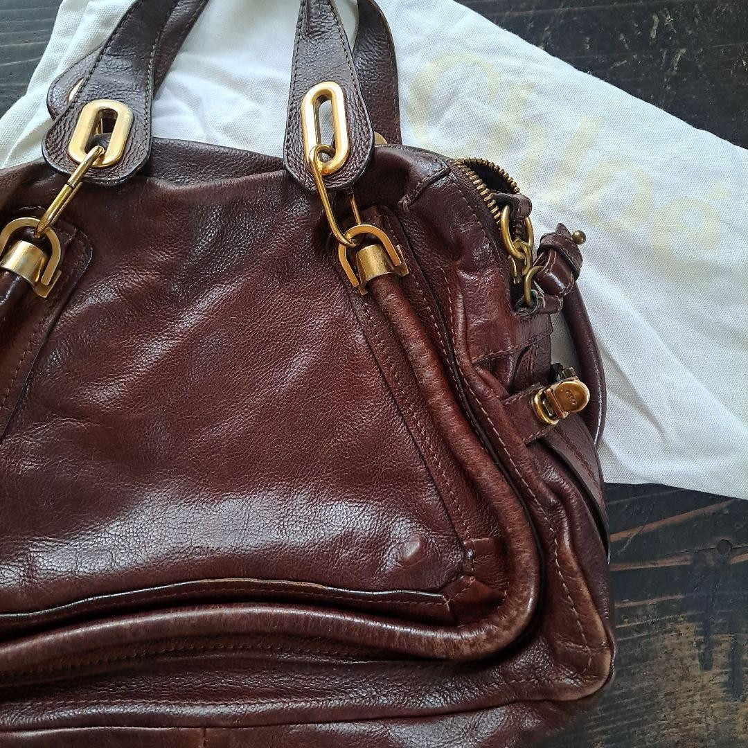 CHLOE Paraty Leather Handbag 2way Shoulder Bag Brown Italy Good Condition Used
