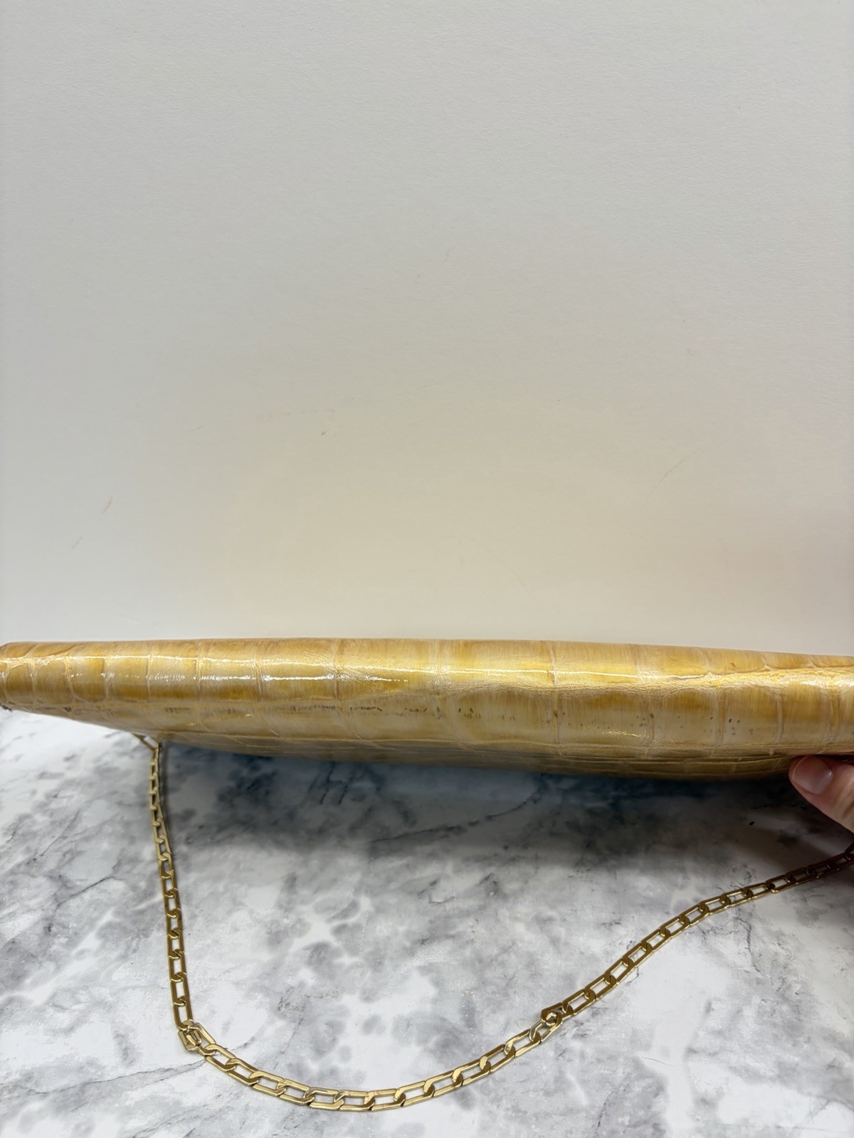 CARLOS FALCHI Gold Crocodile Embossed Clutch Chain Strap W/ Magnetic Clasp