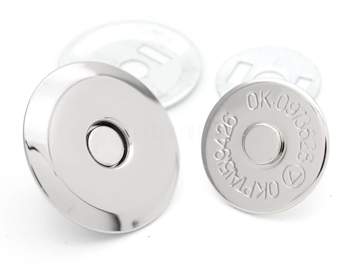 CRAFTMEMORE Magnetic Snap Buttons Quality Strong Clasp for Purse 18mm, Silver