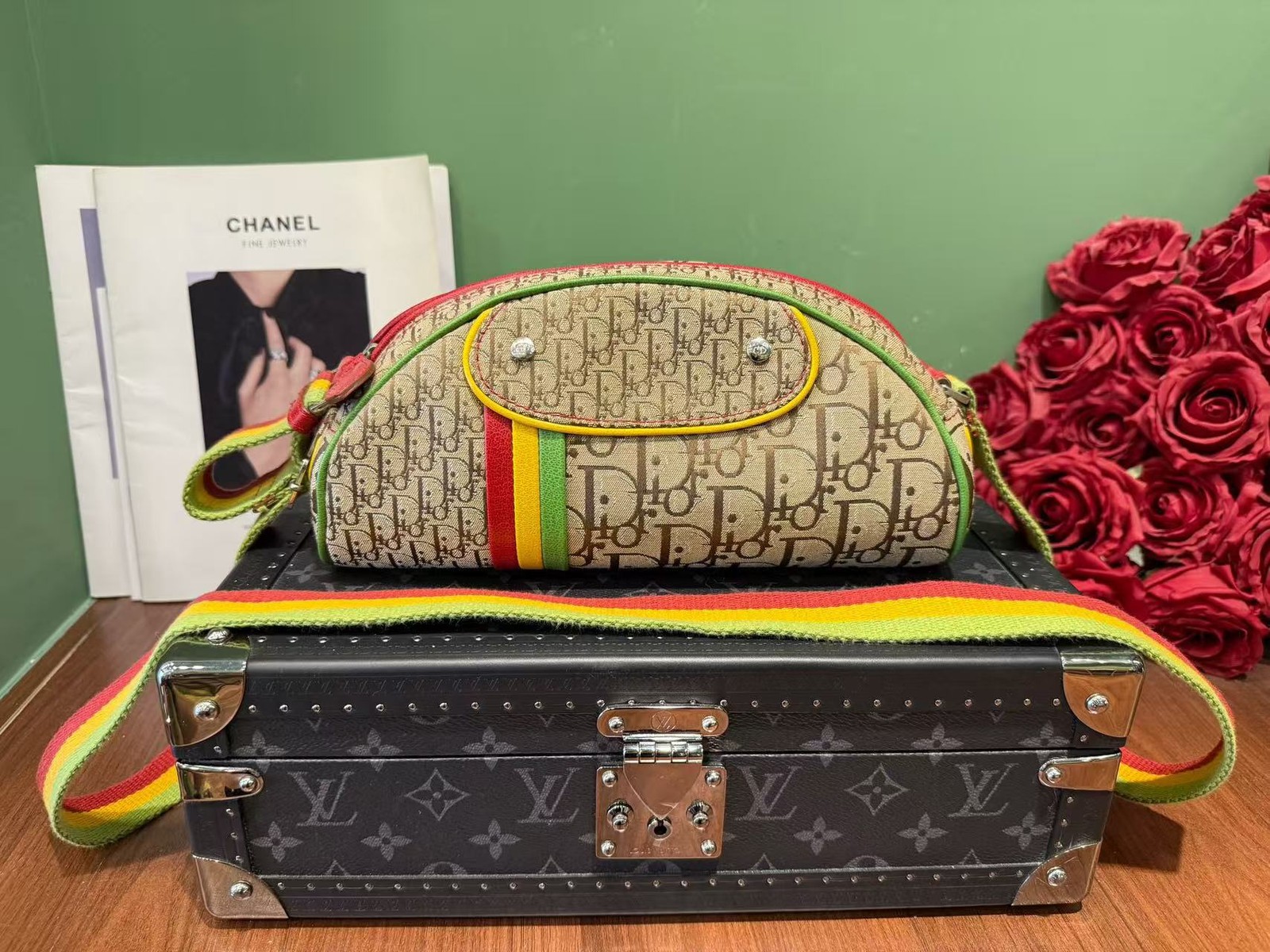 Christian Dior Limited Edition Oblique Monogram Rasta Bowling Bag Boston Auth