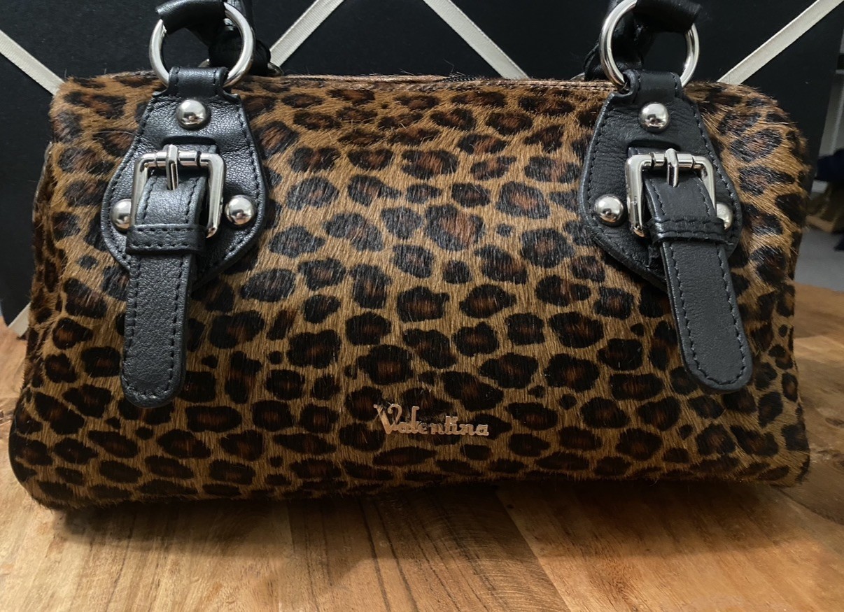 Valentina italy leather Leopard Mohair Purse Over shoulder Hand Bag