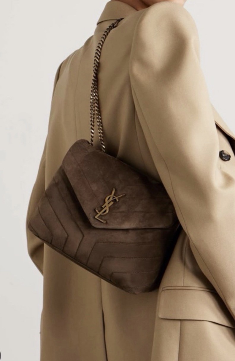 YSL Saint Laurent Loulou Quilted Small Shoulder Bag Brown Suede Chevron $3400