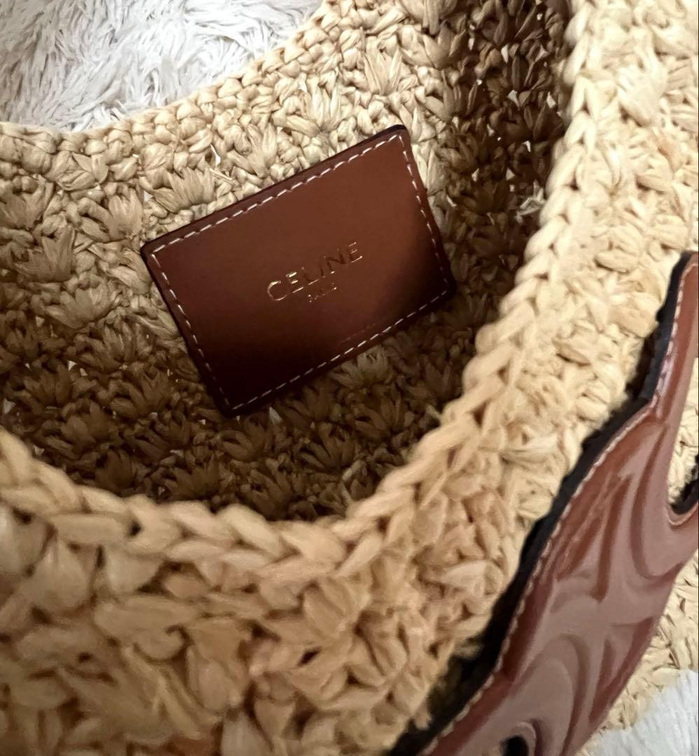 Celine Classic Panier Hobo Bag Woven Straw Basket Shoulder Bag With Leather Trim