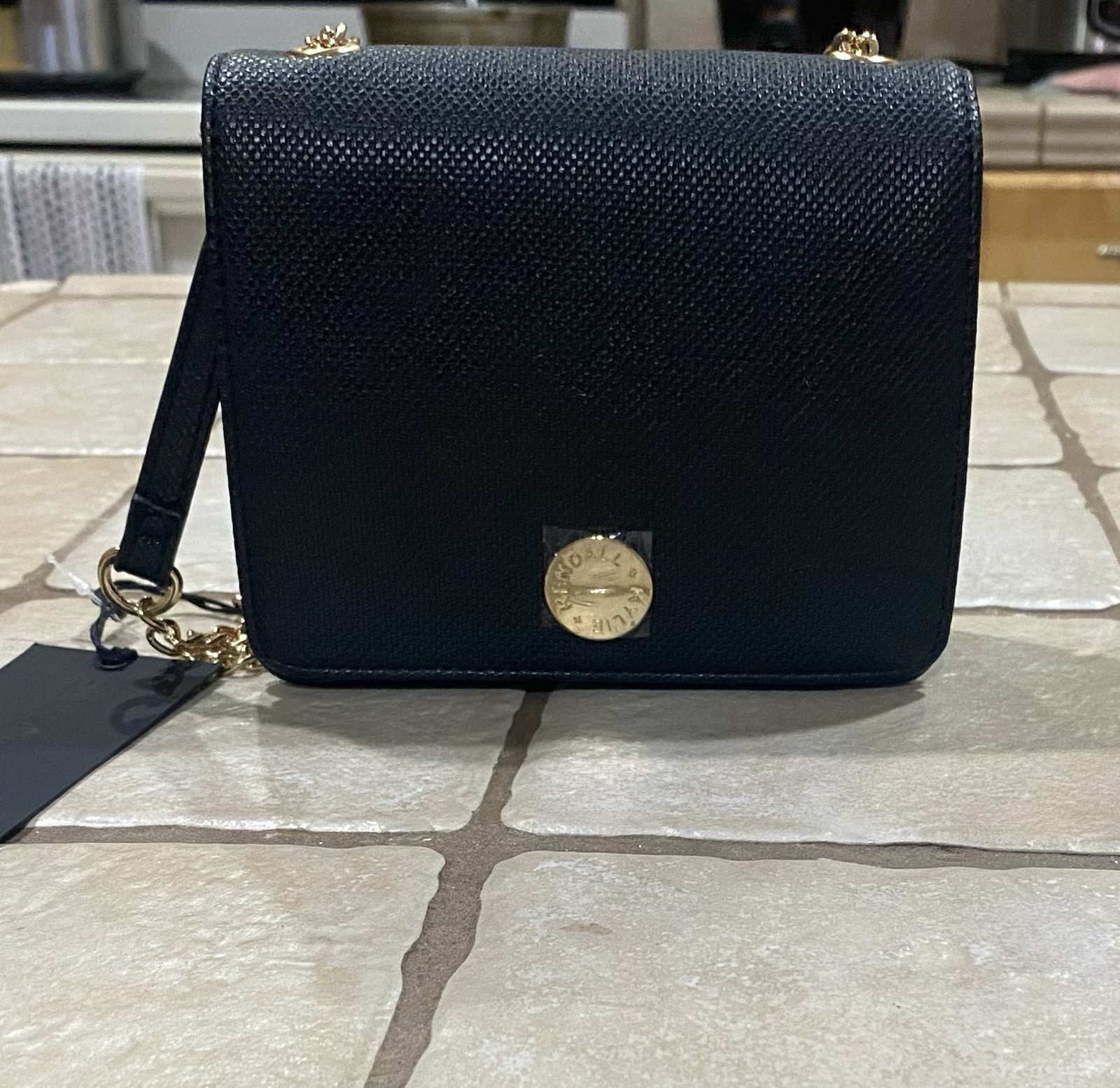 KENDALL + KYLIE Black Shoulder Bag Chain Strap Gold Hardware Logo Accent