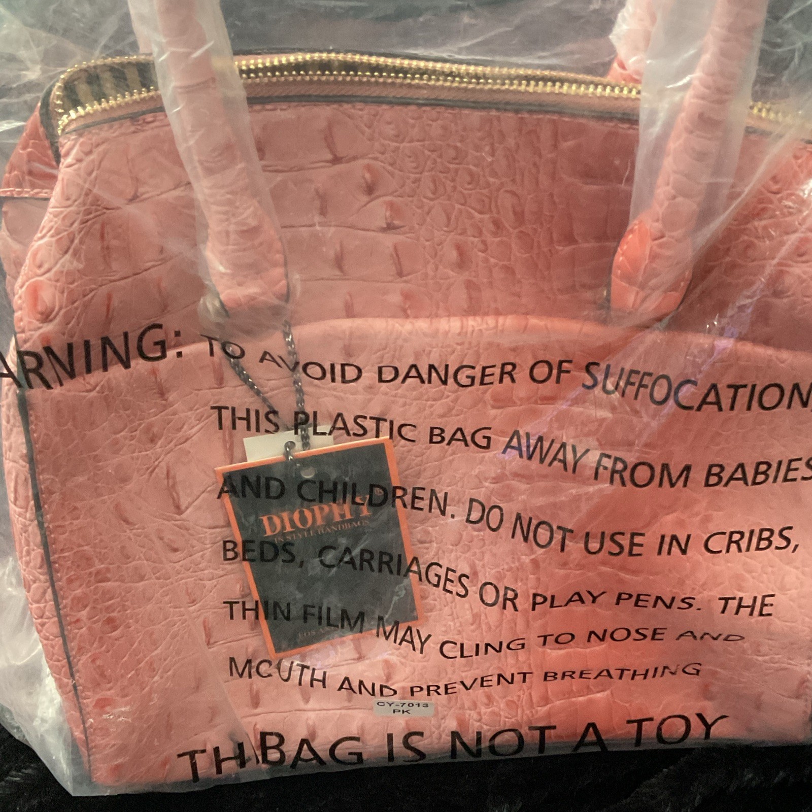 Diophy Pink Crocodile Print Satchel Top Handle Bag Zip w/ Detachable Strap