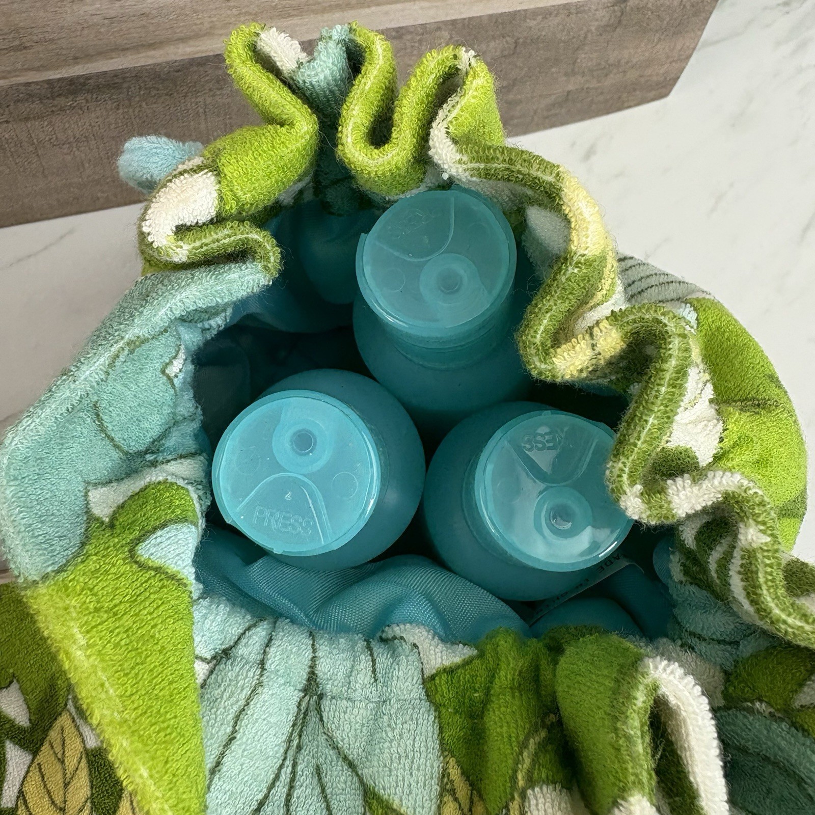 VRG Terry Cloth Toiletry Makeup Jewelry Bag Purse Spa Pool Shower Set Green Blue