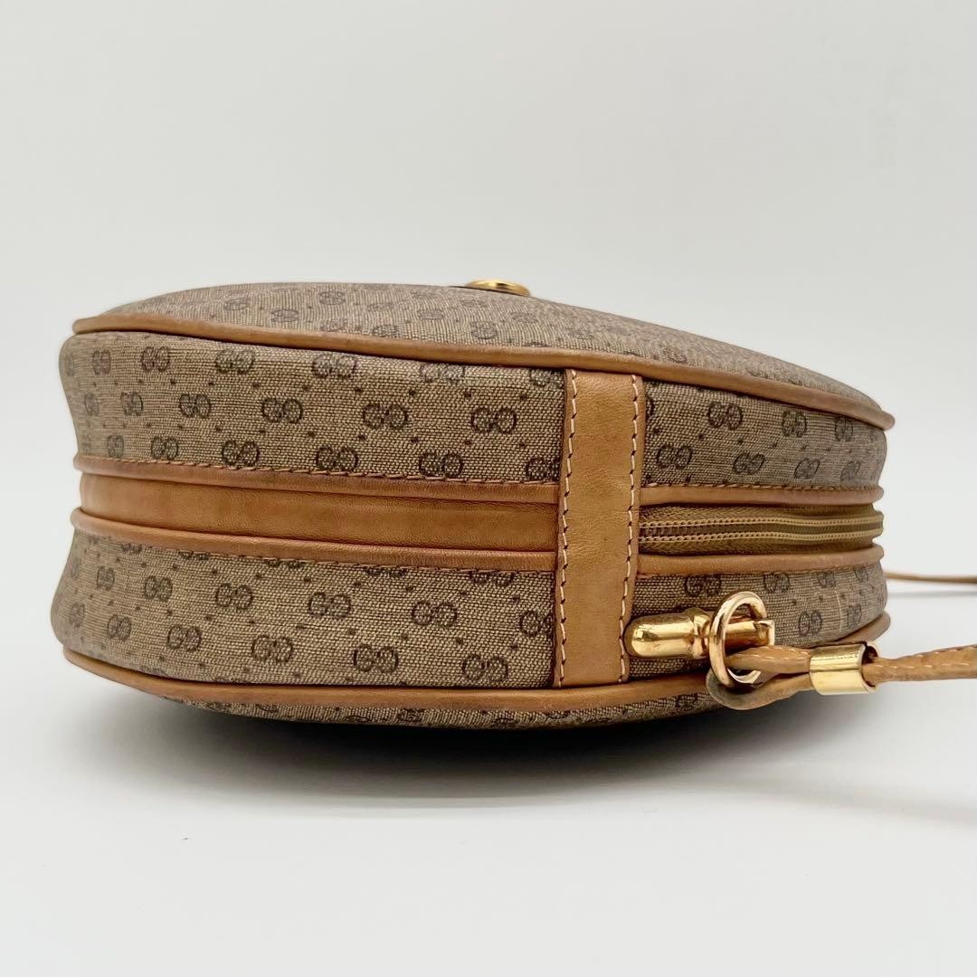 GUCCI Vintage Round Crossbody Bag Micro GG Interlocking G Brown Leather