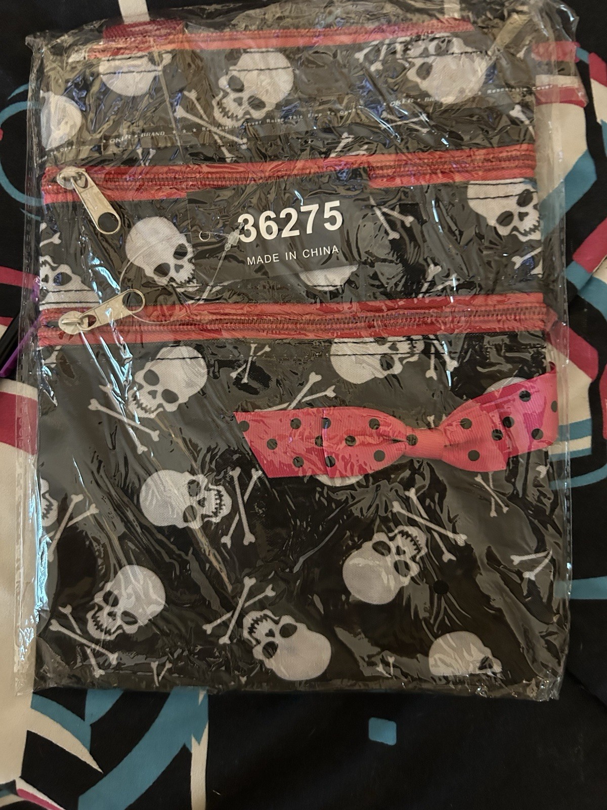 Skulls With Bow Crossbody Bag Purse Handbag Triple Zippered Custom Fabric