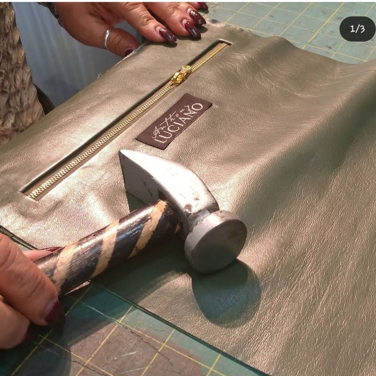 Anthony Luciano hand-made tote bag linen and real leather