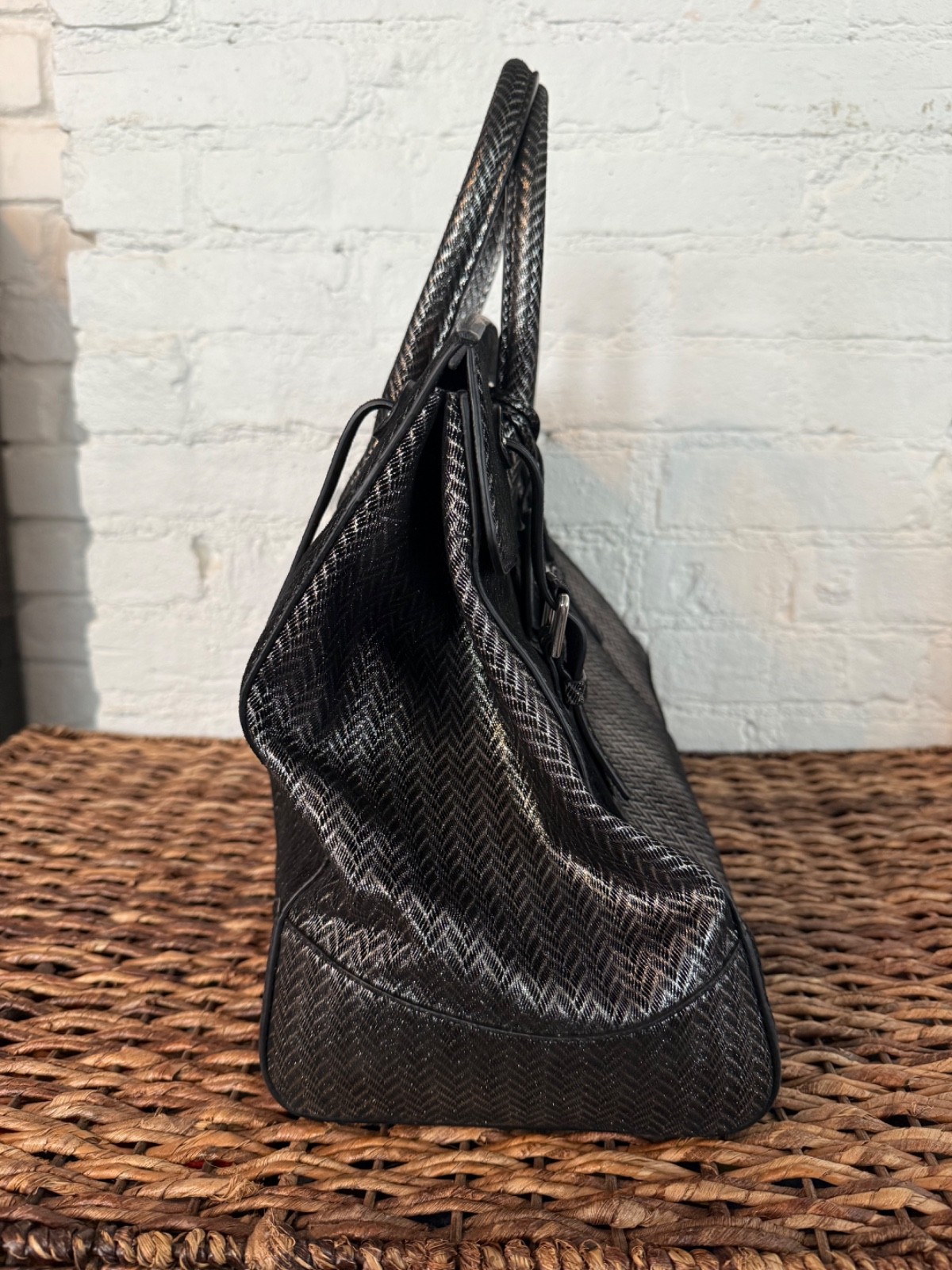 Collection Ralph Lauren Lightweight Ricky 40 Handbag- Metallic silver and black