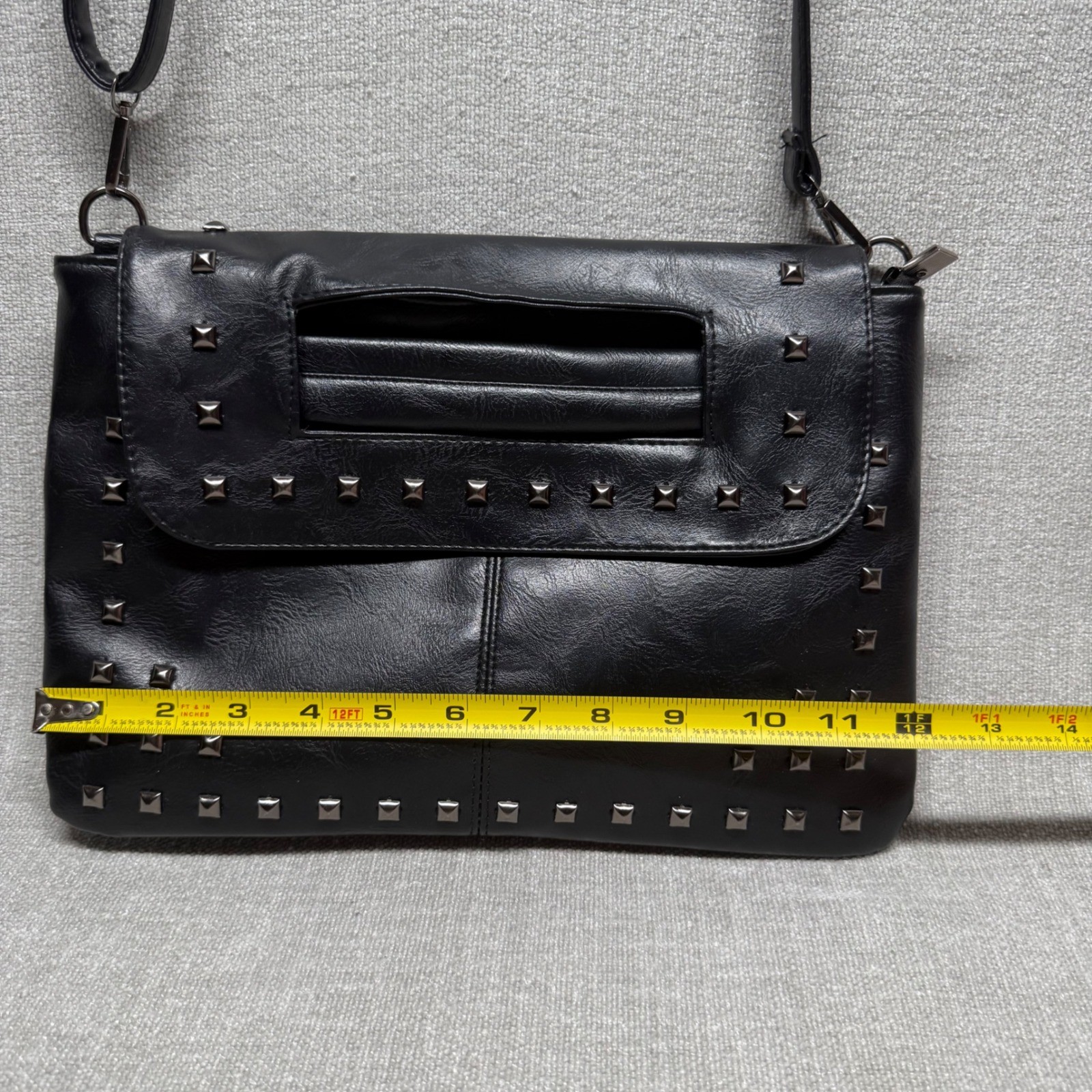 Black Faux Leather Studded Crossbody Bag Clutch Purse Punk Rock Goth Edgy Medium