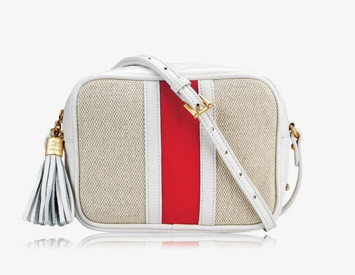 GiGi New York Maddie Leather Italian Canvas w Calfskin Crossbody w Tassel L$205