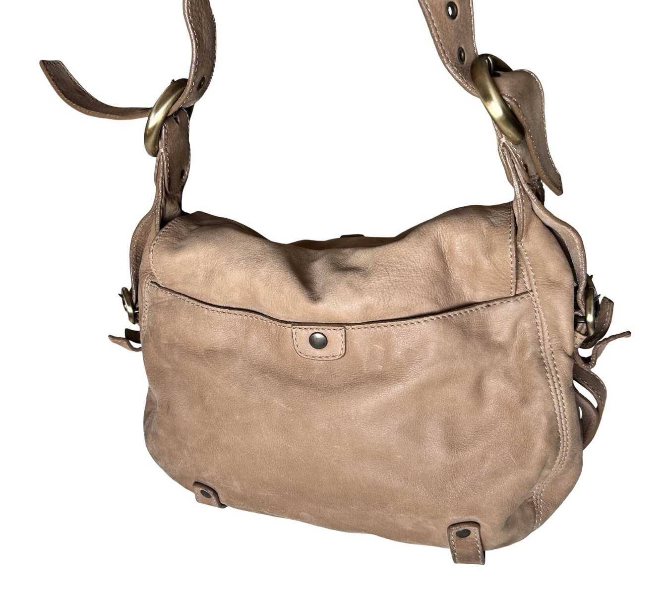 Y2K Francesco Biasia Leather Hobo Utility Shoulder Bag Beige Tan 14×9 Buckle