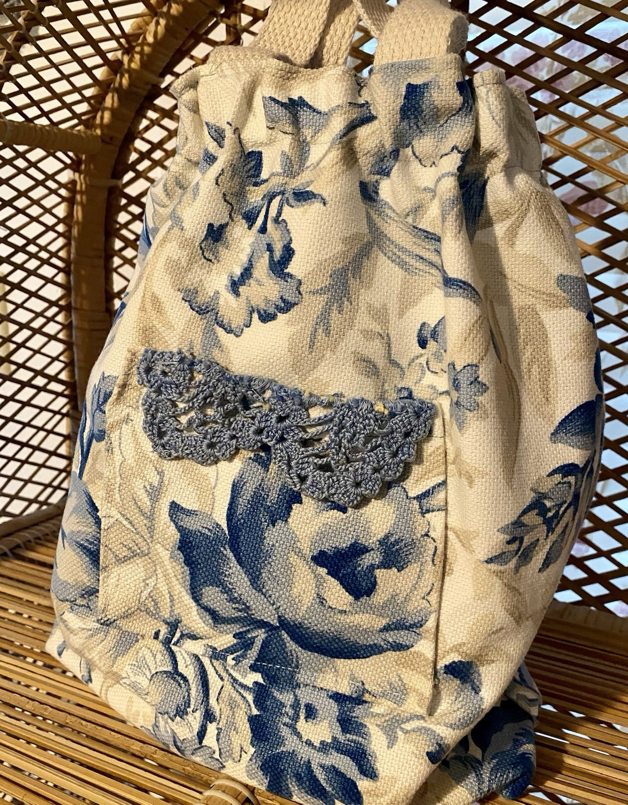 Handmade-Vintage-French Cottage-Toile-Small-Hobo-Blue Floral-Bag