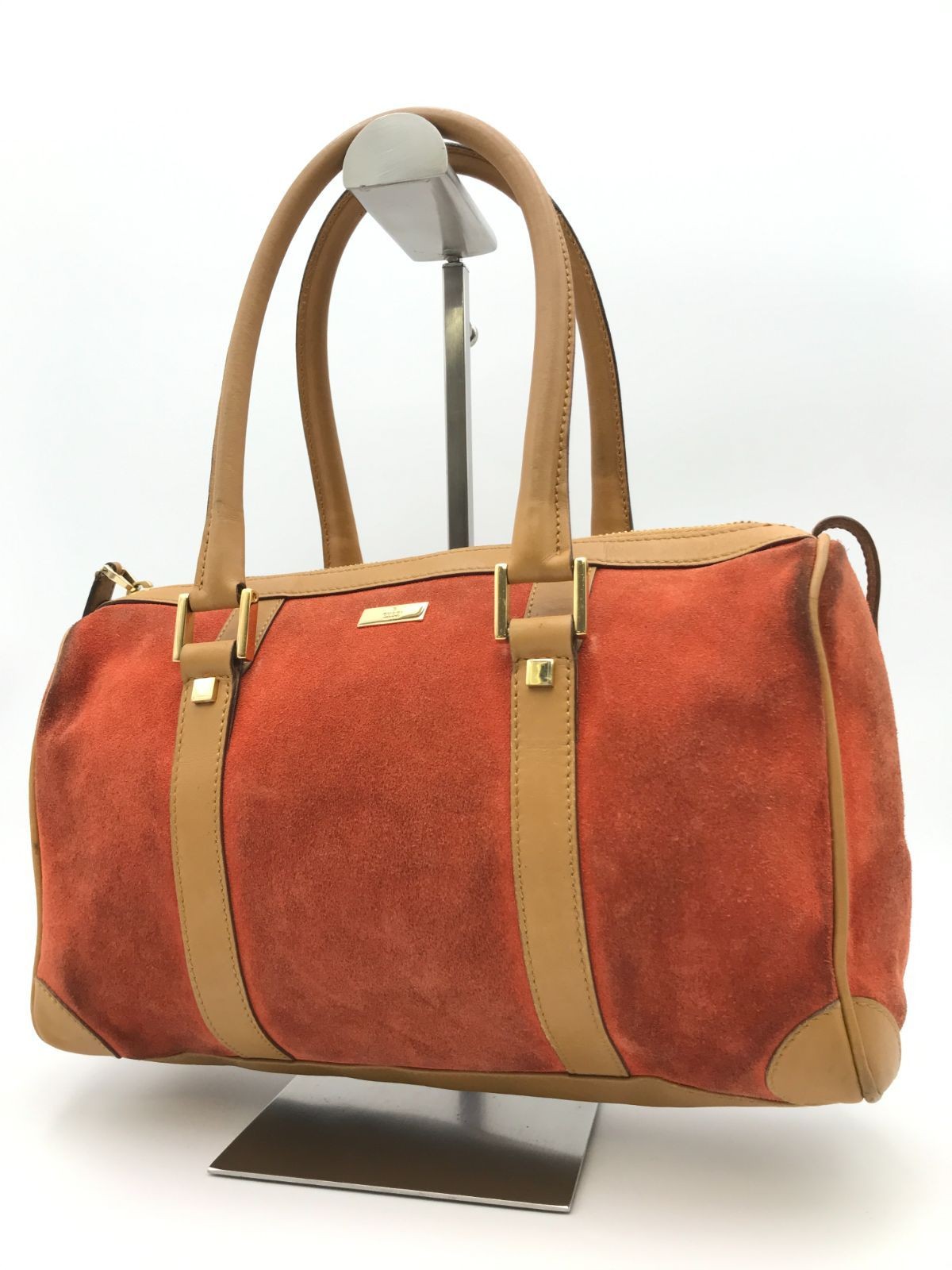 Authentic GUCCI Mini Boston Handbag Suede Leather G Logo Pattern 27.5cm Damaged