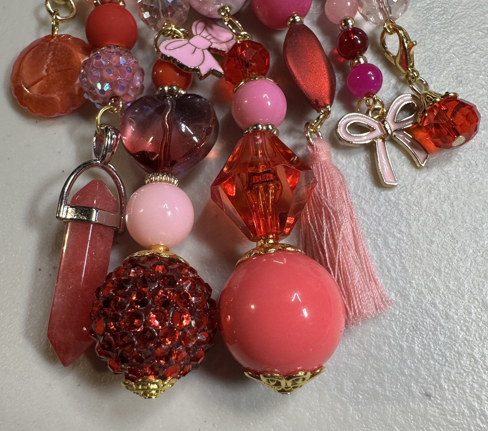 Chunky XL Artisan Handbag jewelry bag Charm purse Keychain Pink Red Gold OOAK