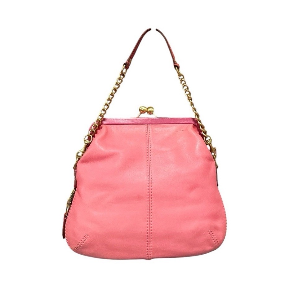 Coach Pink Kiss Lock Shoulder Bag Gold Chain Strap Zip Closure Lined Pockets