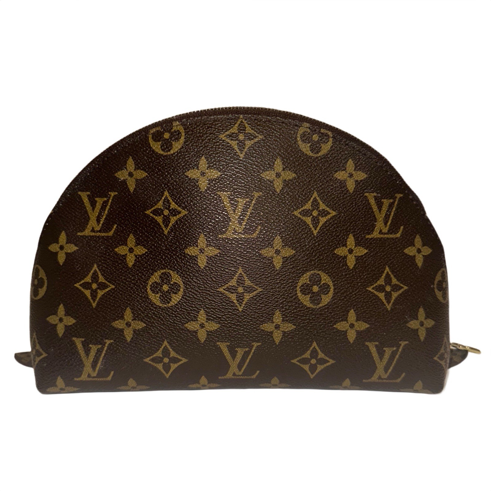Louis Vuitton Brown Monogram Trousse Demi Ronde Cosmetic Pouch Vintage M47520