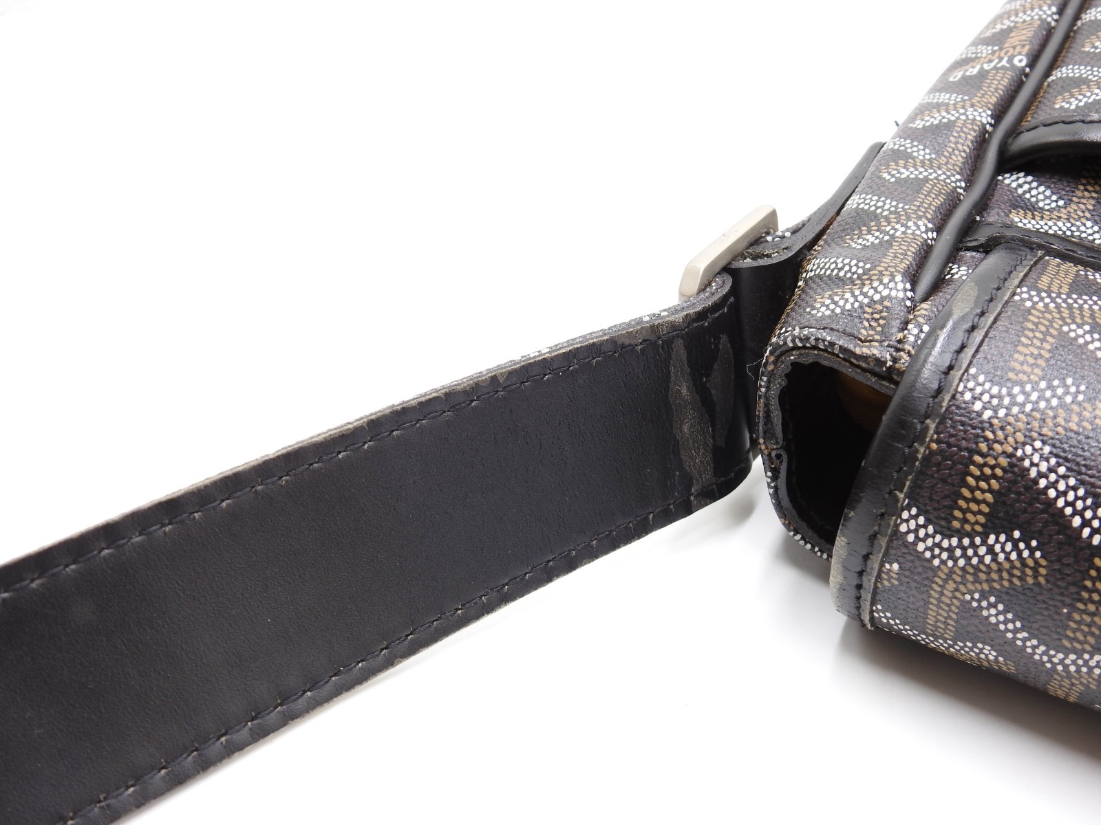 Auth GOYARD Goyardine Grand Bleu MM Shoulder Bag PVC Canvas Leather Black Y1802