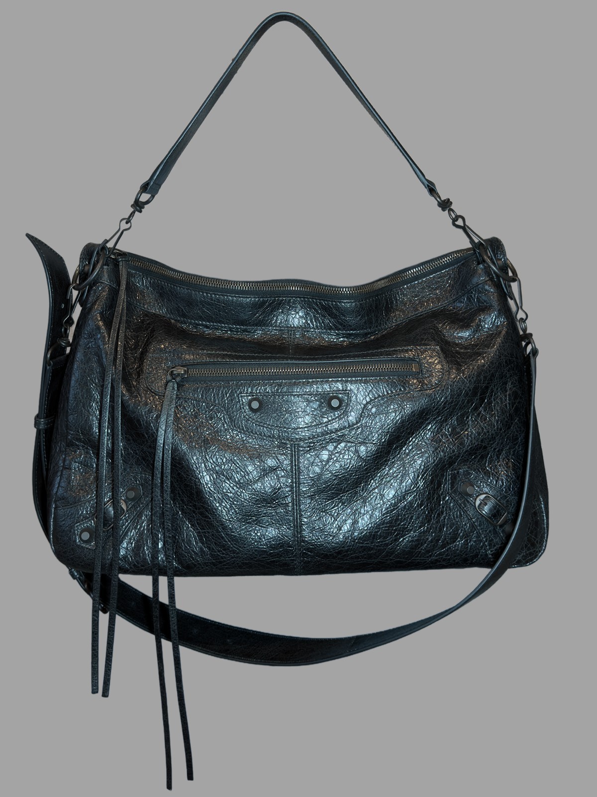 Balenciaga Le City Moto Crossbody – Black – Arena Lambskin – 8661052ABEK1000