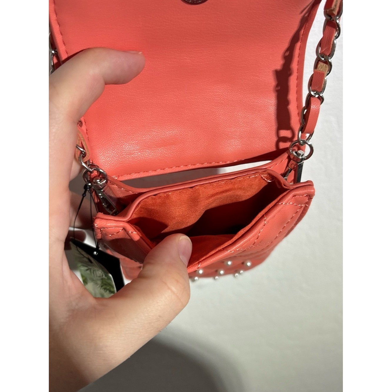 Badgley Mischka Coral Quilted Pearl Studded Phone Crossbody Bag NWT