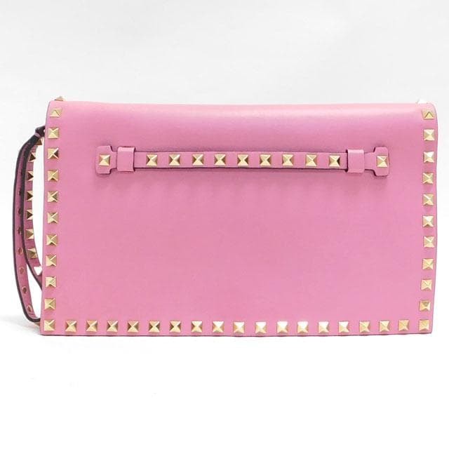 Valentino Studded Clutch Bag Pink Leather Small W28cm H16cm