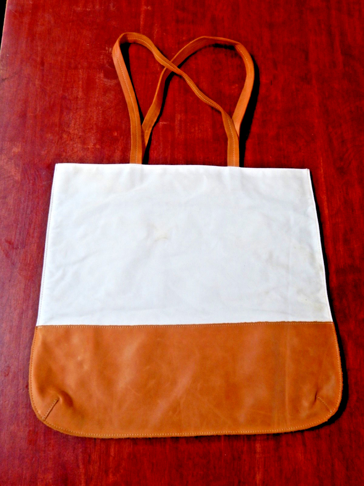 Hearth and Hand With Magnolia Denim Canvas Tan Leather Tote Shoulder HandBag