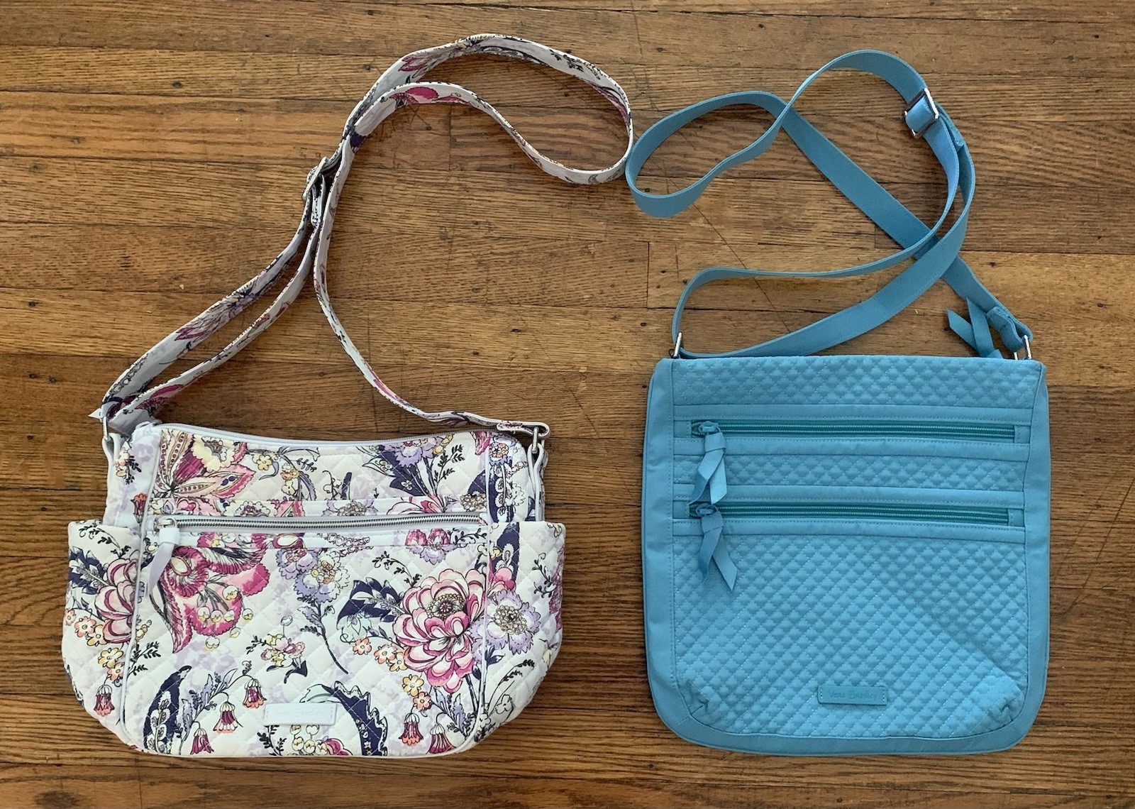 Lot Of 2 Vera Bradley Purses Hummingbird Park Quilted Teal Crossbody Hipster New