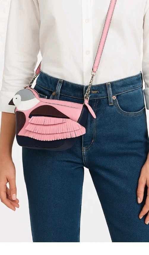KATE SPADE “LOVE BIRDS” LEATHER CROSSBODY HANDBAG PINK BLUE AND MULTICOLORS New