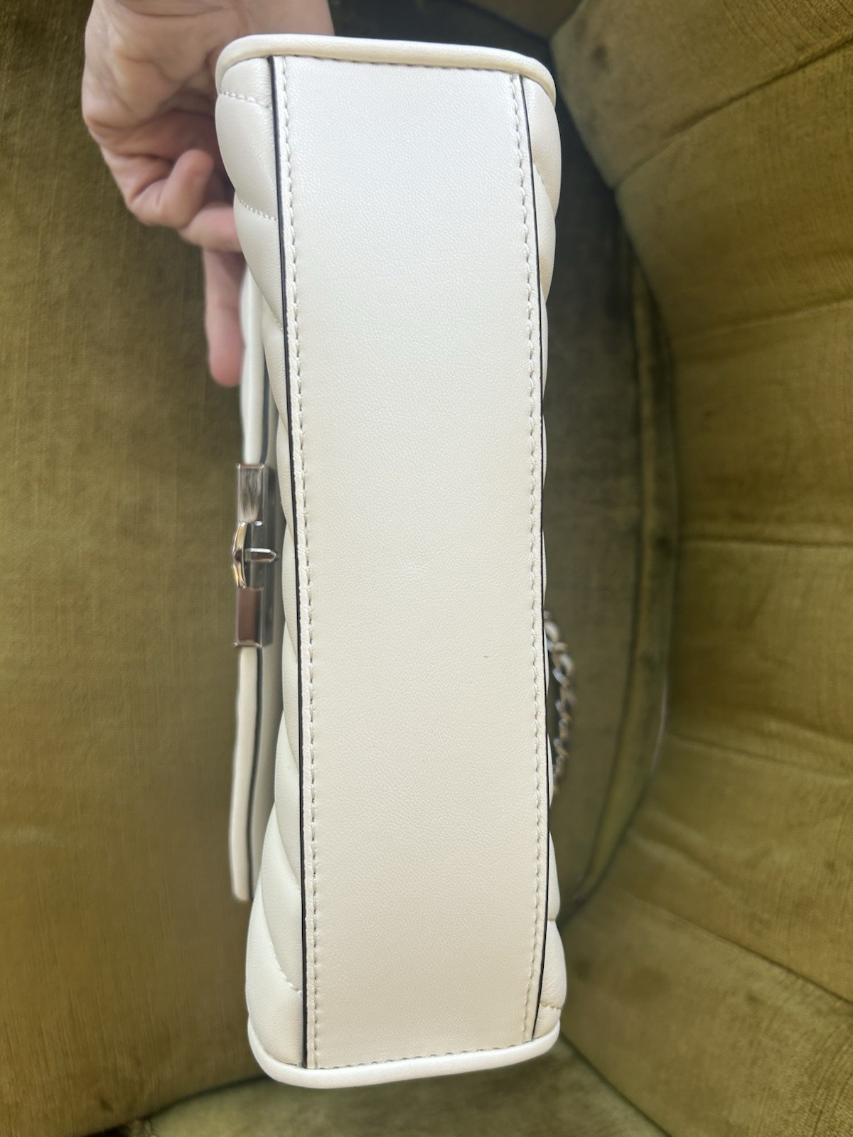 Michael Kors Whitney White Quilted Leather Chain Crossbody Shoulder Bag Silver