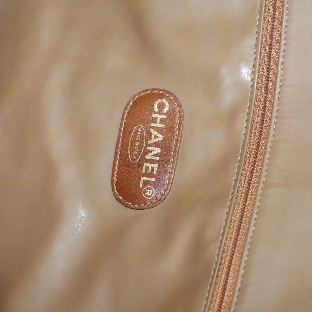 CHANEL Tote Bag Enamel Brown Gold CC Auth bs29208