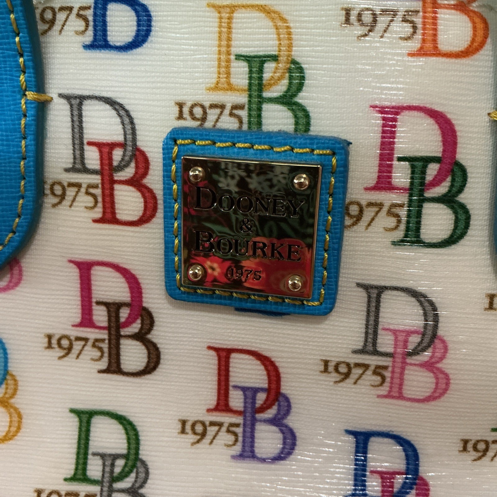 Dooney & Bourke 1975 Logo Bag Domed Crossbody Ruby Top Handle Wht/ Multi Zip Top
