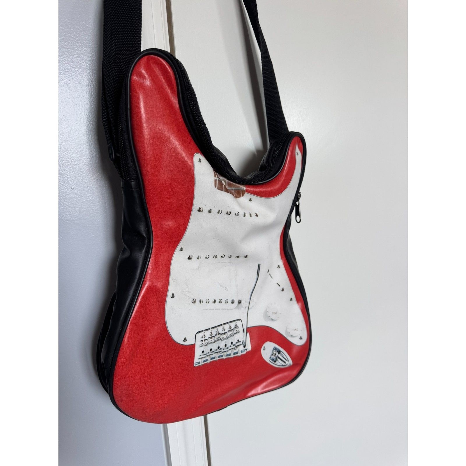 Unique Punk Realistic Guitar Shoulder Crossbody Purse Red and Black Bag