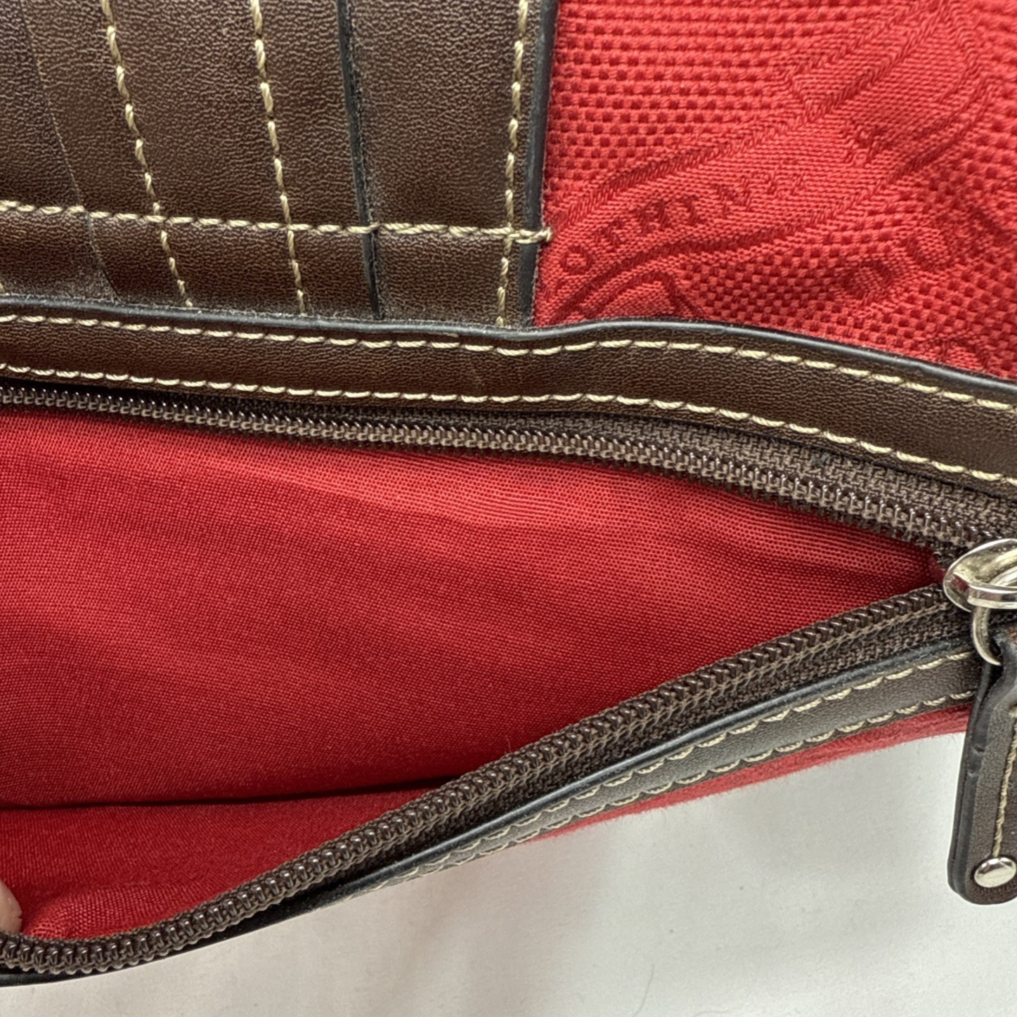 American Living Shoulder Purse Stylish Red Brown Cotton/Vinyl Purse Bag